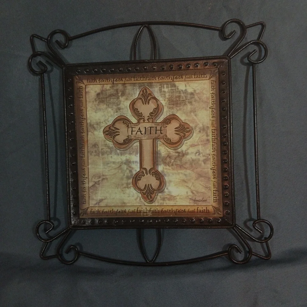 Unbranded Wall Art Home Decor Brown Excellent Faith Cross Metal Scroll Frame